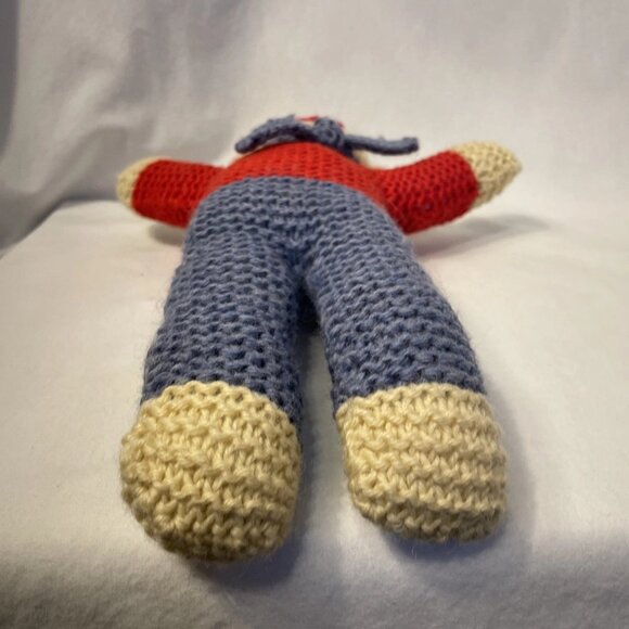 Estate Sale Find Vintage 14" Crocheted Stuffed Animal Red White Blue with Scarf - Picture 10 of 12